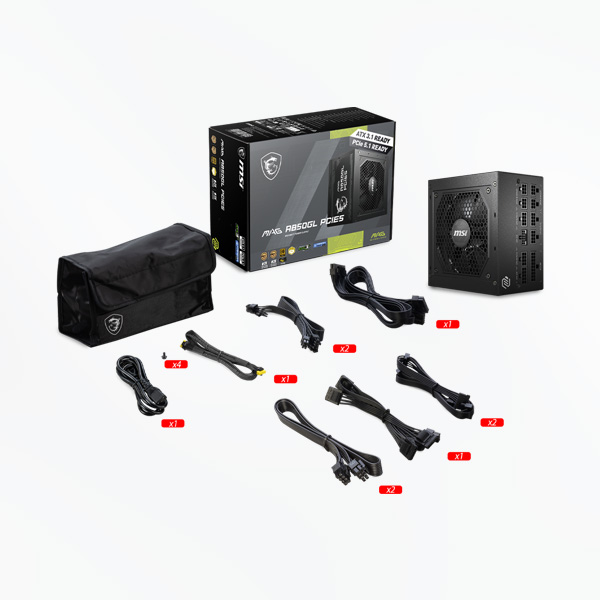 MSI MAG A850GL PCIE 5.1 ATX 3.1 850 Watt 80 Plus Gold Fully Modular - Image 2